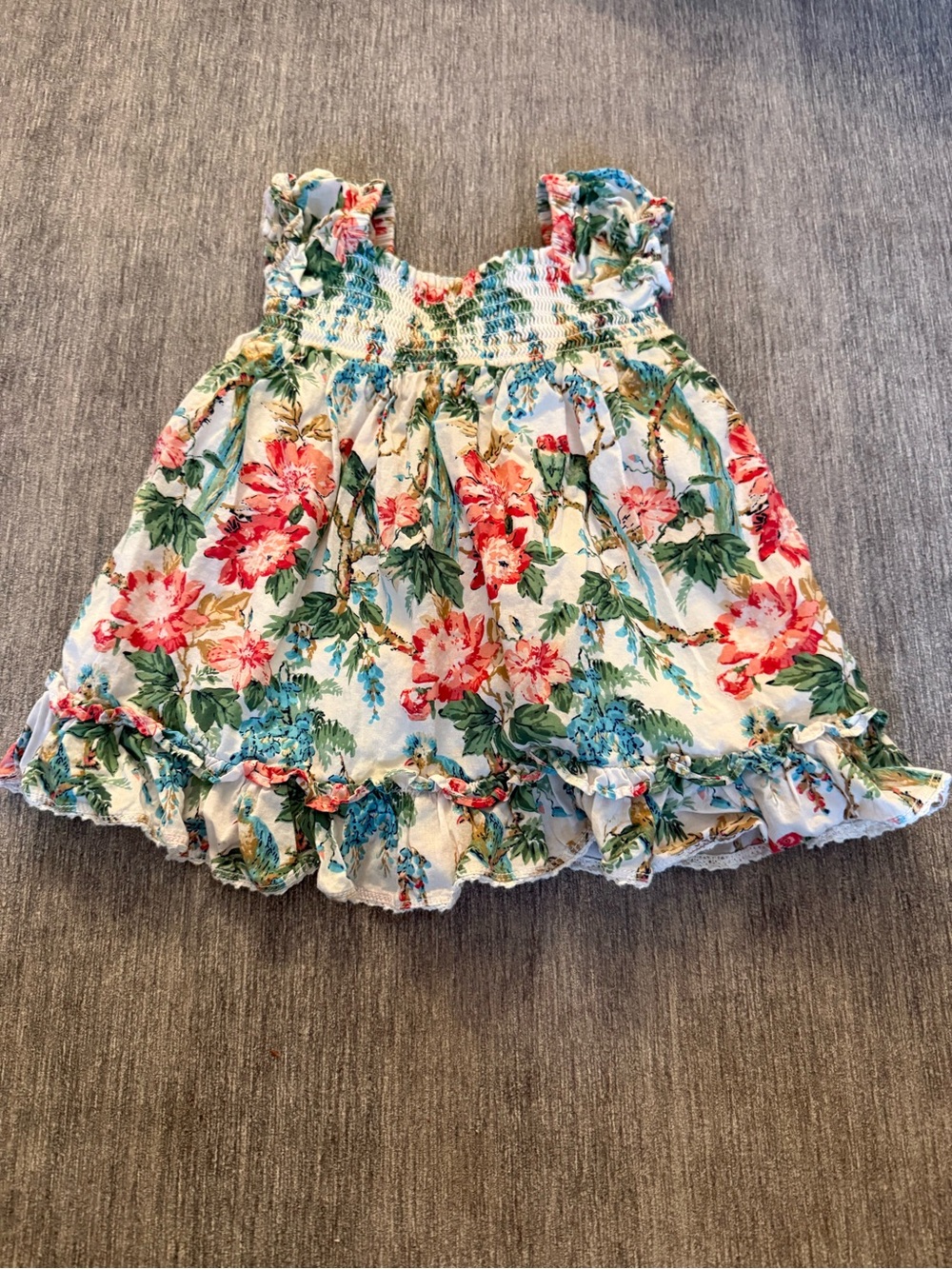 Janie and Jack Floral Ruffle Sundress for Girls - Cream with Pink & Green